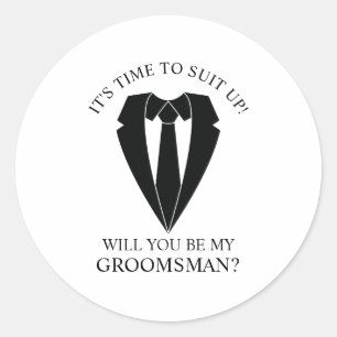 Sticker Rond Costume Mariage noir et Cravate Groomsman Proposit
