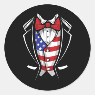 Sticker Rond Costume Usa Smoking Patriotique 4 Juillet Drapeau 