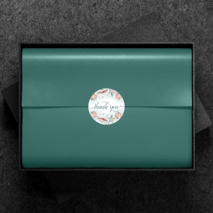 Sticker Rond Côté Chic   Vert sarcelle et récif de corail Merci