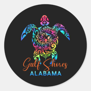 Sticker Rond Côte du Golfe Alabyma Tortue de mer Famille Vacanc