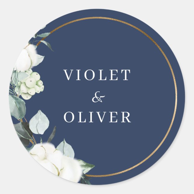 Sticker Rond Coton d'Eucalyptus | Mariage moderne de la marine (Devant)