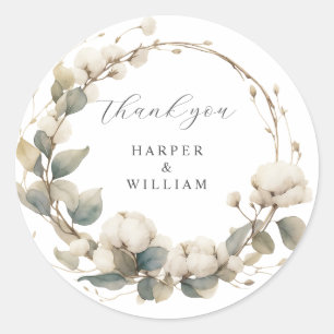 Sticker Rond coton & eucalyptus merci mariage