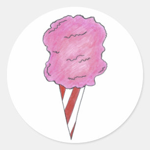 Sticker Rond Coton rose Carnaval Bonbon Floss Spun Sugar