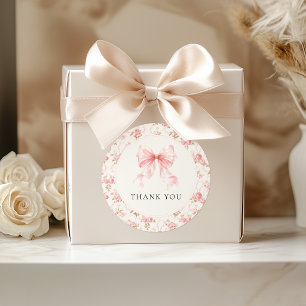 Sticker Rond Cottage à Ruban Rose Floral Remerciement pour Baby
