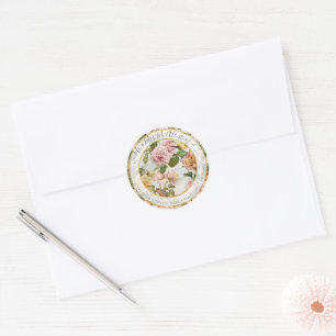 Sticker Rond Cottage Garden Botanical Floral Birds Adresse