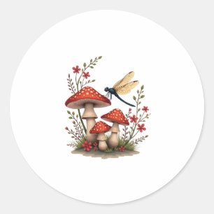 Sticker Rond Cottagecore Aesthétique Dragonfly Mushroom Witchen