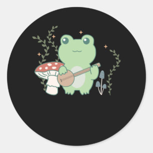 Sticker Rond Cottagecore Aesthétique Frog paly banjo