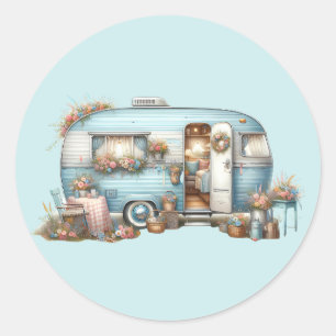 Sticker Rond Cottagecore Camper Vintage Floral Accents Boho