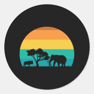 Sticker Rond Coucher De Soleil Africain Avec Elephant Et Gnu Re