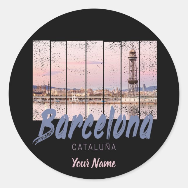 Sticker Rond coucher de soleil de Barcelone Catalogne Skyline E (Devant)