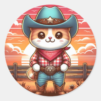 Sticker Rond coucher de soleil de cow-boy