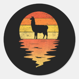 Sticker Rond Coucher de soleil de Llama les années 70 Llama