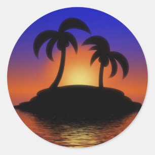Sticker Rond Coucher de soleil de palmier
