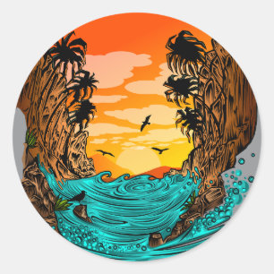 Sticker Rond Coucher de soleil de palmier