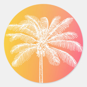 Sticker Rond Coucher de soleil de palmier blanc tropical