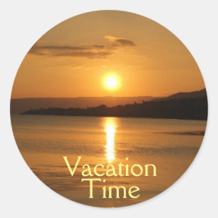Sticker Rond Coucher de soleil doré   Typographie jaune "Temps 