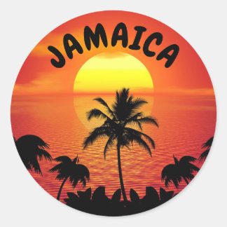 STICKER ROND COUCHER DE SOLEIL EN JAMAÏQUE, ÎLE AU SOLEIL