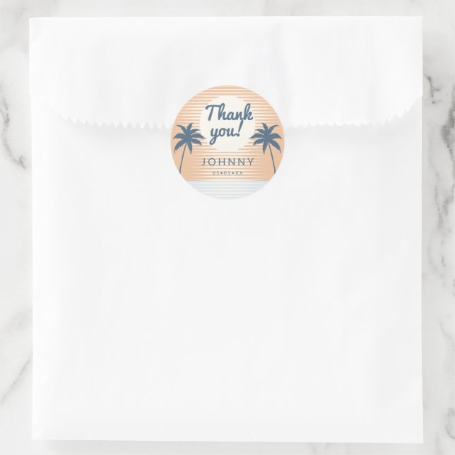 Sticker Rond coucher de soleil orange bleu merci (Sac)