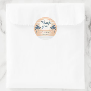 Sticker Rond coucher de soleil orange bleu merci