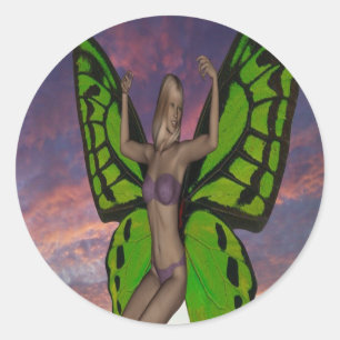 Sticker Rond Coucher de soleil papillon