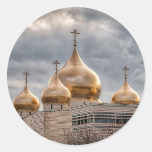 Sticker Rond Coucher de soleil sur la cathédrale orthodoxe russ