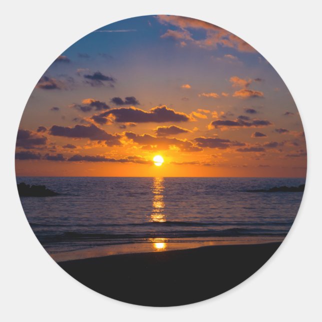 Sticker Rond Coucher de soleil sur la mer (Devant)