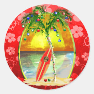 Sticker Rond coucher de soleil sur la plage de Noël