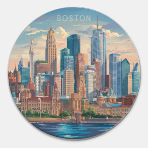 Sticker Rond Coucher de soleil sur la ville de Boston, Massachu