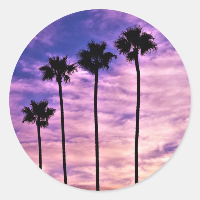 Sticker Rond Coucher de soleil sur le palmier de Californie (Devant)