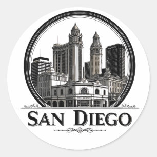 Sticker Rond Coucher de soleil sur San Diego Californie –  Art 