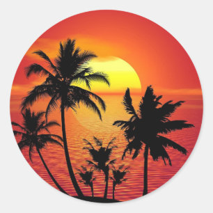 Sticker Rond Coucher de soleil tropical