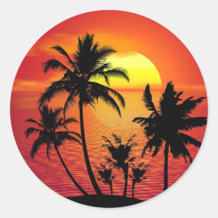 Sticker Rond Coucher de soleil tropical, Caraïbes jolie