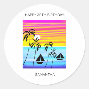 Sticker Rond Coucher de soleil tropical Coucher de soleil Ocean