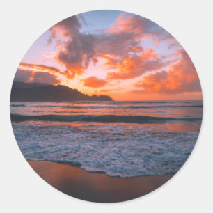 Sticker Rond Coucher de soleil tropical hawaïen