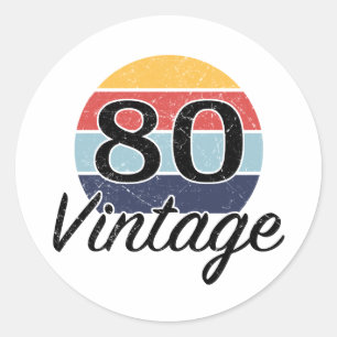 Sticker Rond Coucher de soleil vintage de 80e anniversaire