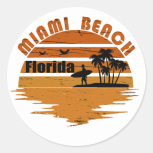 Sticker Rond Coucher de soleil vintage Miami Beach Floride
