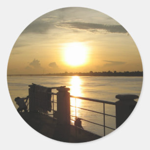 Sticker Rond Coucher du soleil du Mékong ... Nong Khai, Isaan, 
