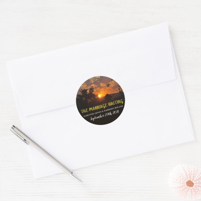 Sticker Rond Coucher du soleil du soir, Mariage rustique (Enveloppe)