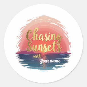Sticker Rond Couchers de soleil poursuivis avec un design de no