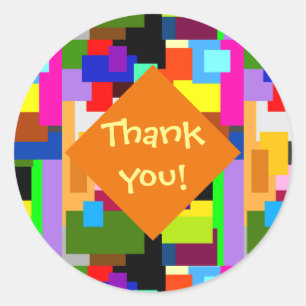 Sticker Rond Couches de Patchwork colorées Merci Abstrait