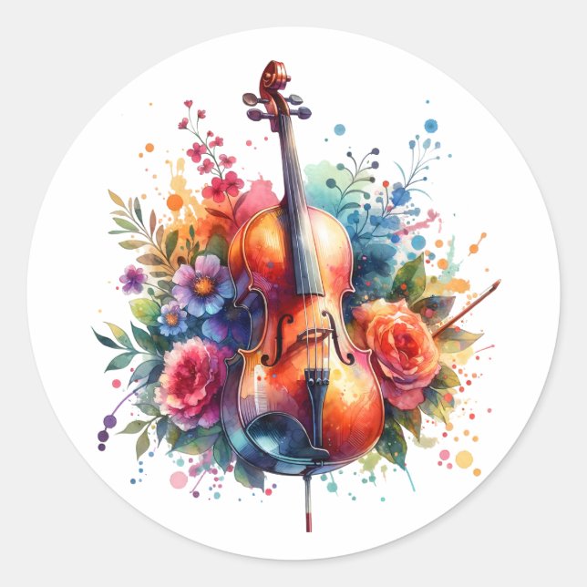 Sticker Rond Coucou aquarelle et fleurs (Devant)