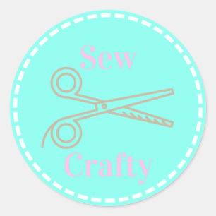 Sticker Rond Coudre Cercle bleu Aqua Crafty avec ciseaux