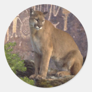 Sticker Rond Cougar et pictographes