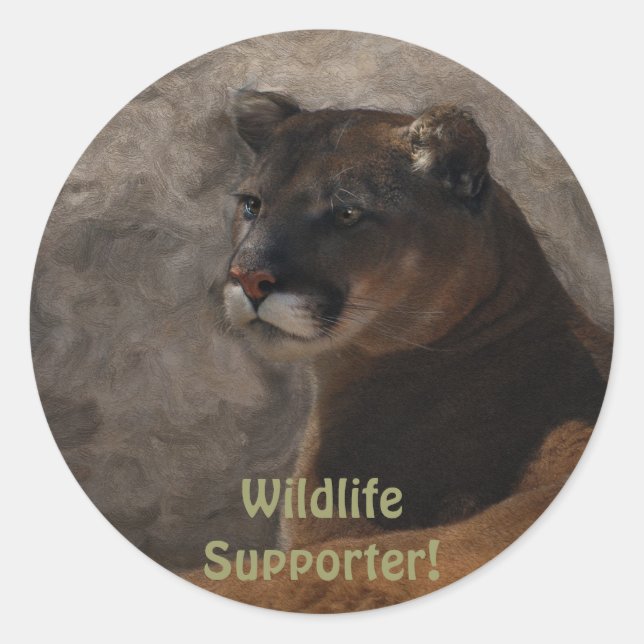 Sticker Rond Cougar Mountain Lion Big Cat Art Design (Devant)