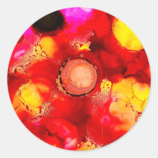 Sticker Rond Couleur Abstraite rouge et rose (Devant)