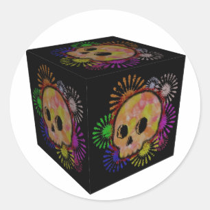 Sticker Rond Couleur d'aquarelle colorée du crâne de flamme flo