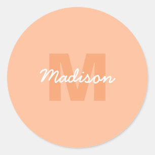 Sticker Rond Couleur de pêche de 2024 avec nom Monogramme perso