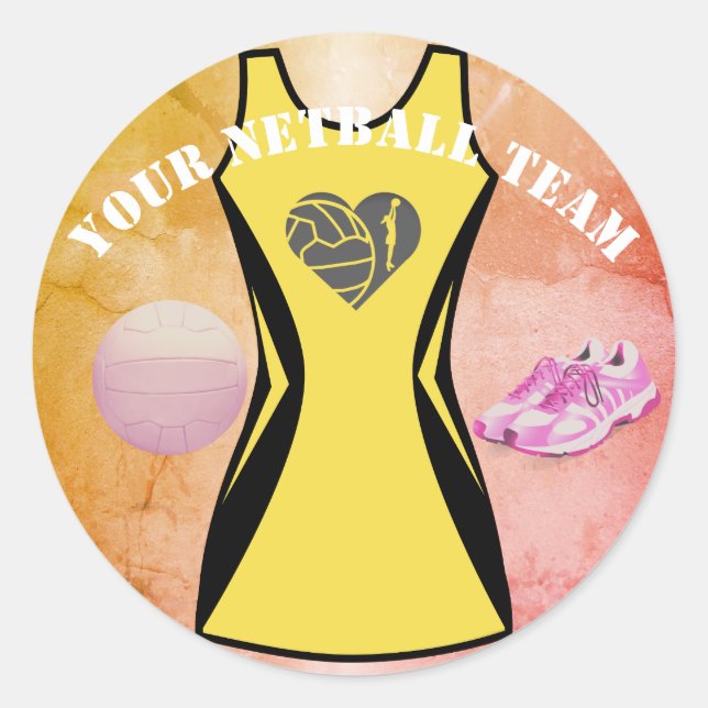 Sticker Rond Couleur de robe personnalisée Équipe de Netball pe (Devant)