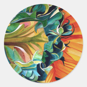 Sticker Rond Couleur de tournesol jaune peinture d'art original