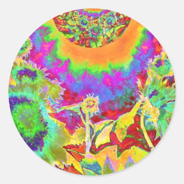 Sticker Rond Couleur d'eau abstraite de tournesol bleu (Devant)